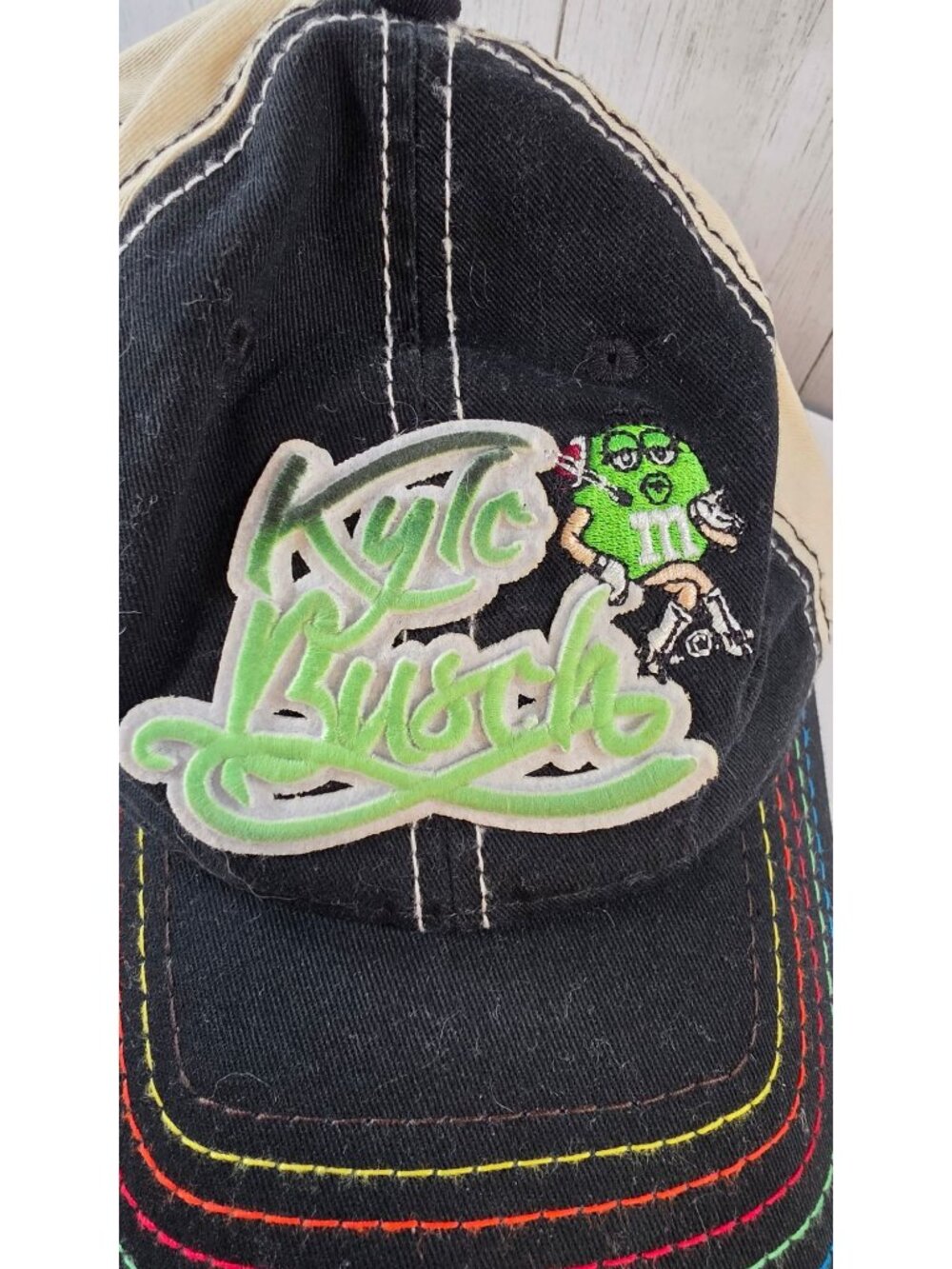 KYLE BUSCH GREEN M & M DISTRESSED CAP HAT NASCAR 18 CHASE AUTHENTIC RACING m&m - Picture 3 of 10